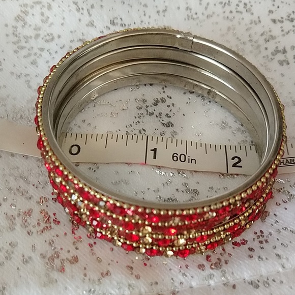 Hyderabad India Red Gold Glass Bangles 6pc - Picture 7 of 11
